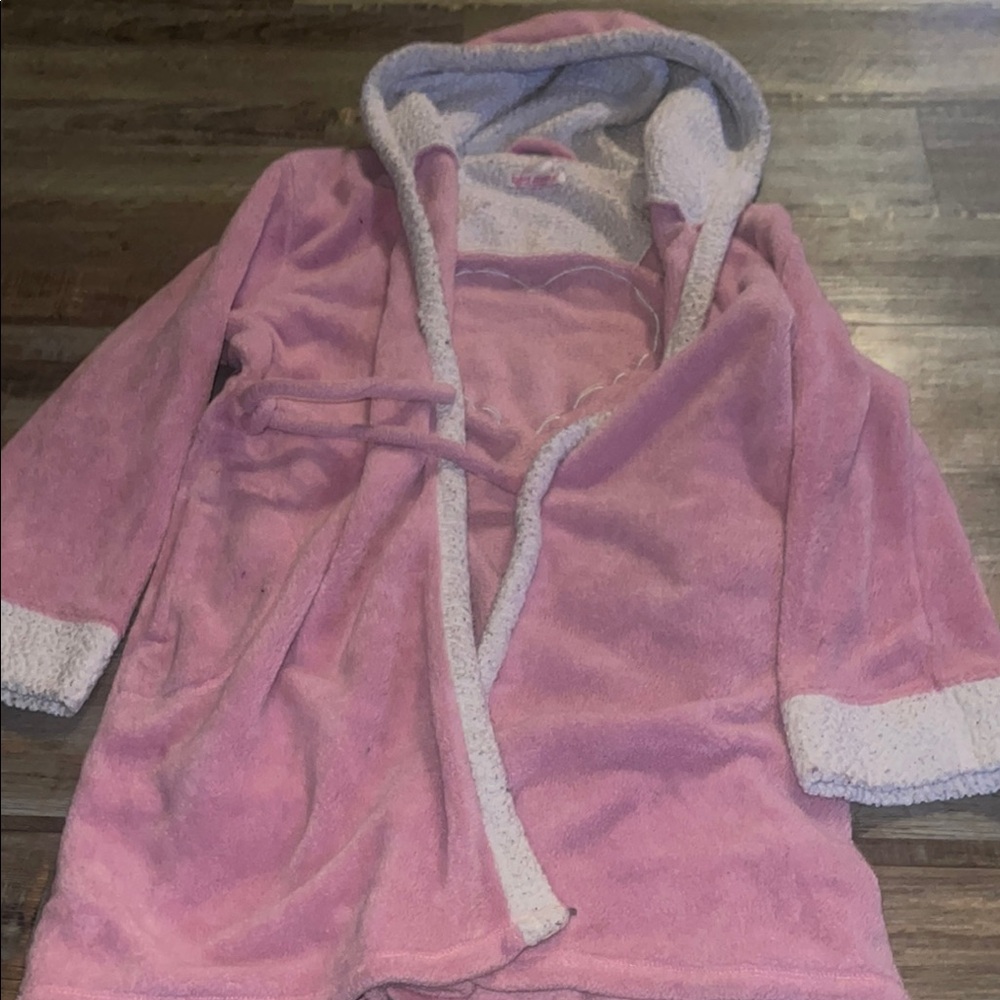 Pink Hooded Bathrobe with White Trim